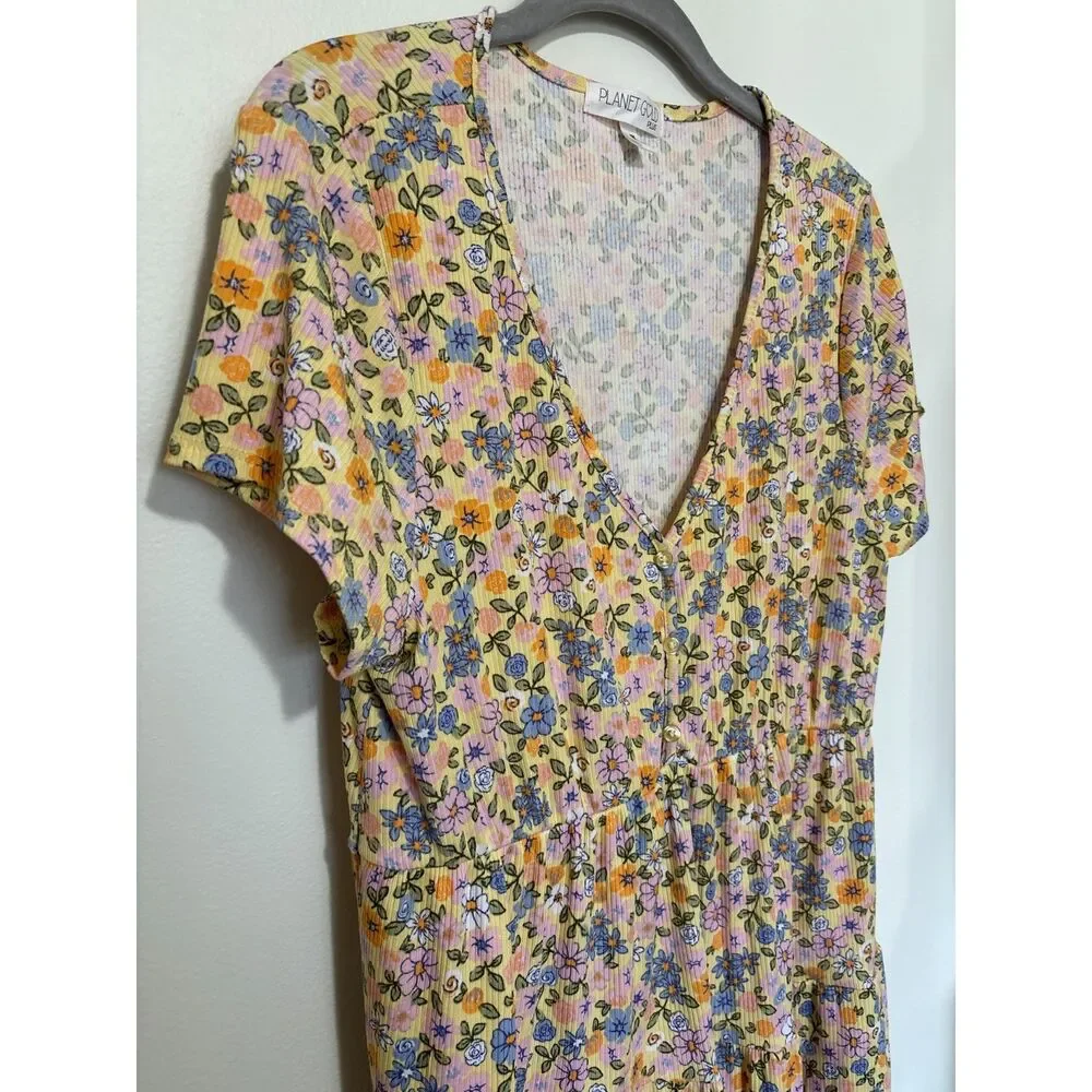 Planet Gold Plus 0X Floral Tiered Dress Pastel‎ Cottagecore Boho Babydoll Spring